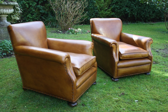 Stunning Pair of Leather Club Chairs
